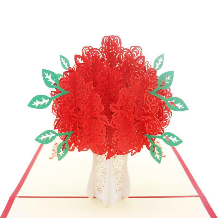 Handcrafted 3D rose bouquet pop-up card, a delightful paper art gift for any special occasion
