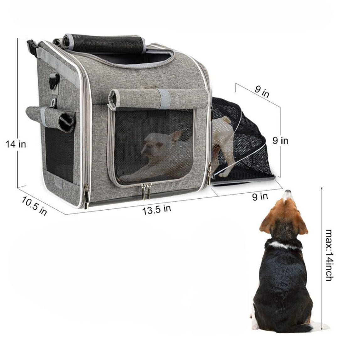 "3-in-1 dog transport bag for bicycles, multifunctional; black bag with mesh window on bike handlebar, pet supplies."