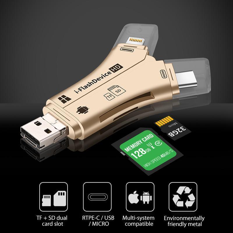 Portable memory card reader for easy data transfer and storage expansion on smartphones and tablets.