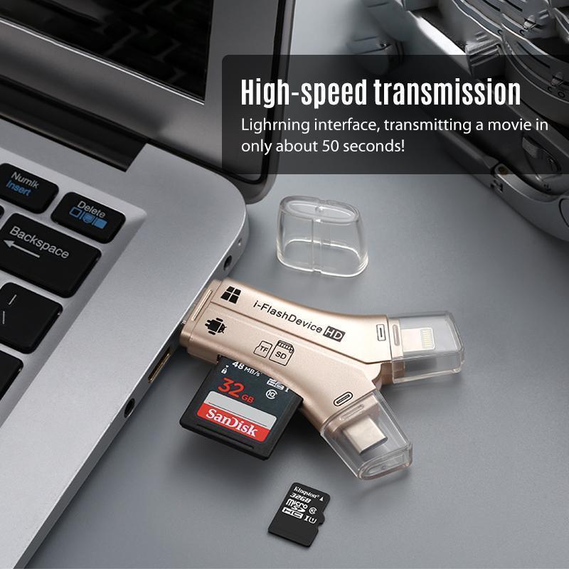 Expand phone storage with this versatile 4-in-1 portable memory reader, supporting various card types.