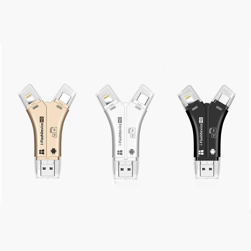 High-speed 4-in-1 universal memory reader for quick data transfer between devices and memory cards.