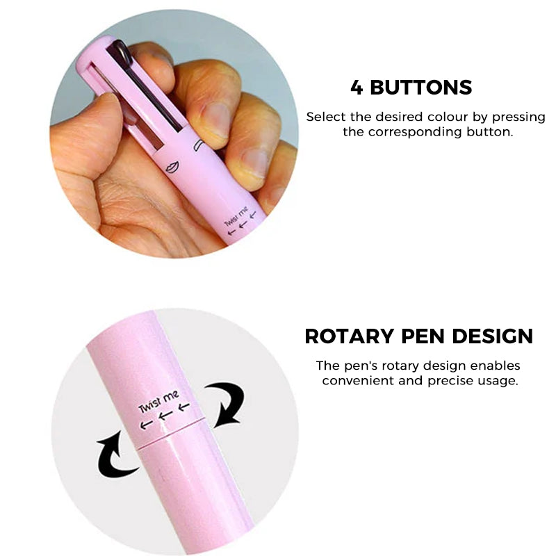 Innovative 4-in-1 makeup pen for women who need a versatile eyeliner, lipliner, brow pencil, and highlighter on the go.