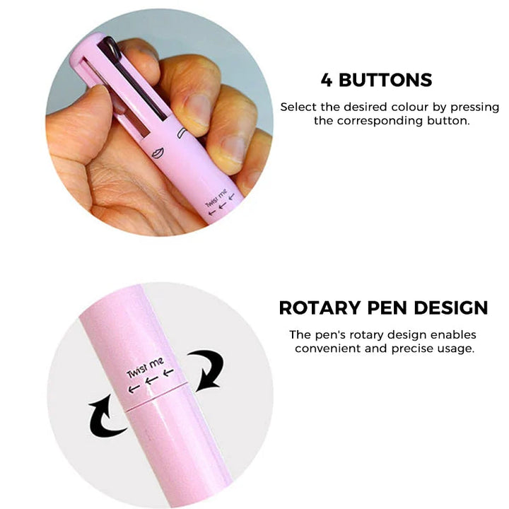 Innovative 4-in-1 makeup pen for women who need a versatile eyeliner, lipliner, brow pencil, and highlighter on the go.