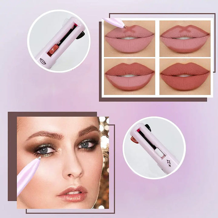 Stylish 4-in-1 makeup pen, great for a complete makeup look with eyeliner, lipliner, brow, and highlighting functions.