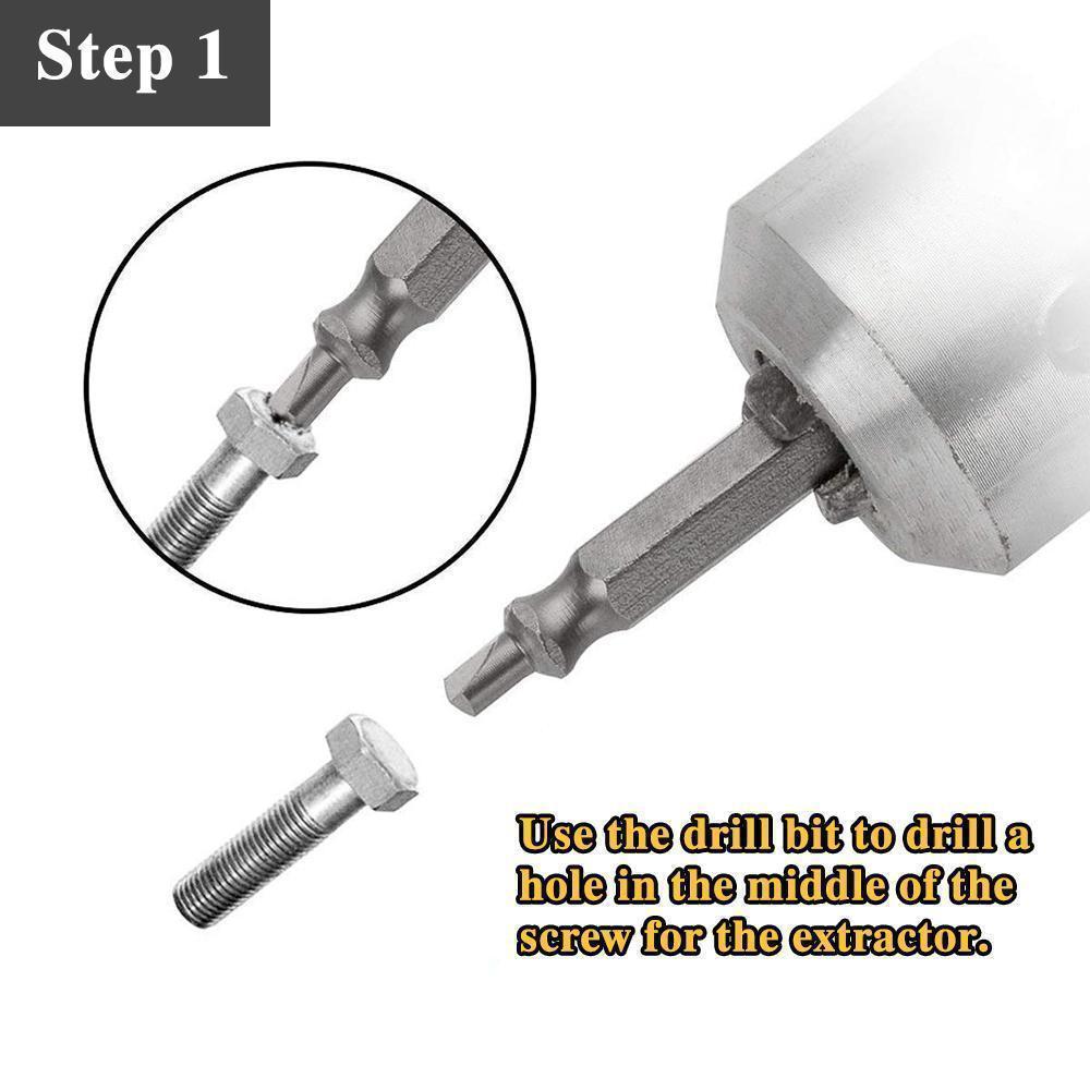 Detailed view of the flute design of a damaged screw extractor, engineered for strong grip