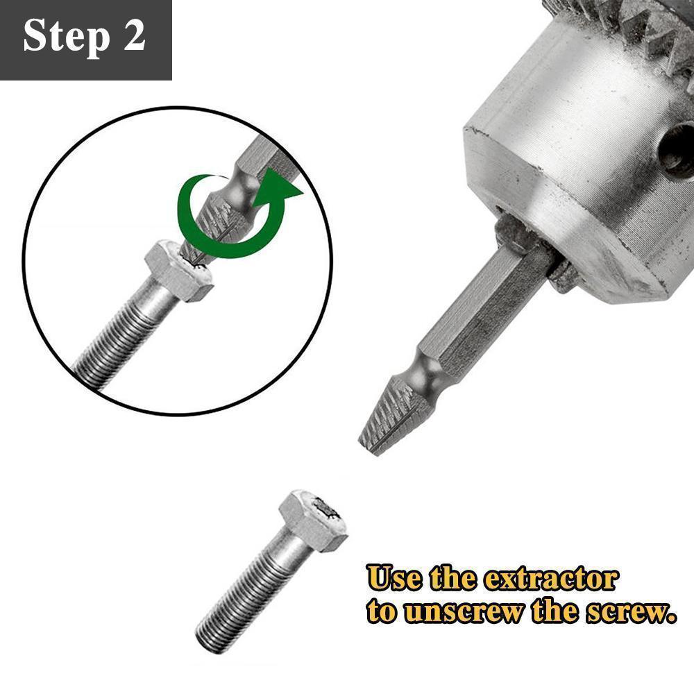 Universal damaged screw extractor set with case, essential repair tool for stripped fasteners