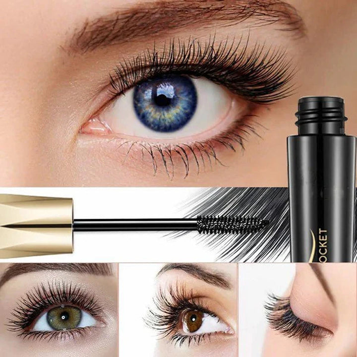 Black 4D Mascara with an applicator wand shown, designed for voluminous, long, and smudge-proof lashes.