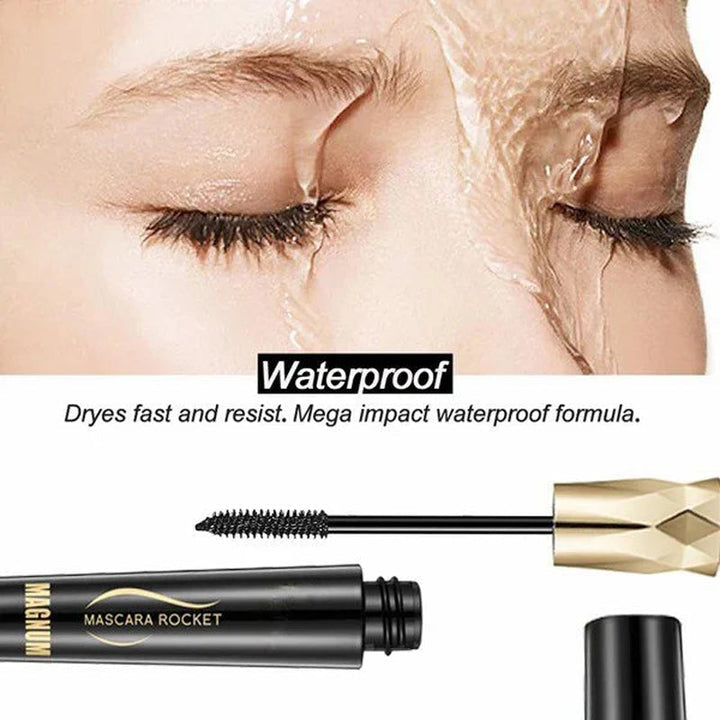 Mascara wand coated with 4D Liquid Lash Extensions Mascara, ready for precise application to enhance lashes.