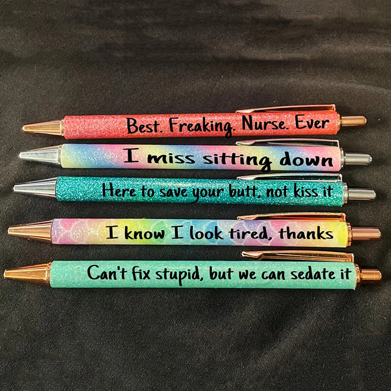 5 humorous nursing ballpoint pens, 'I'm a Nurse, What's Your Superpower?' funny gift set