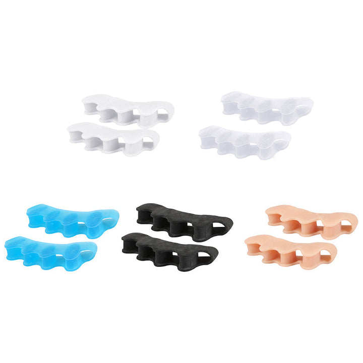 Gel toe separators providing gentle separation for bunions, hammer toes, and general foot comfort.