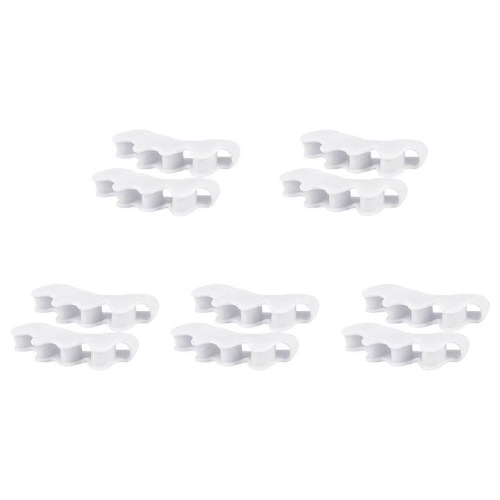 Packaging of unisex gel toe separators, highlighting key benefits like foot alignment and pain relief.