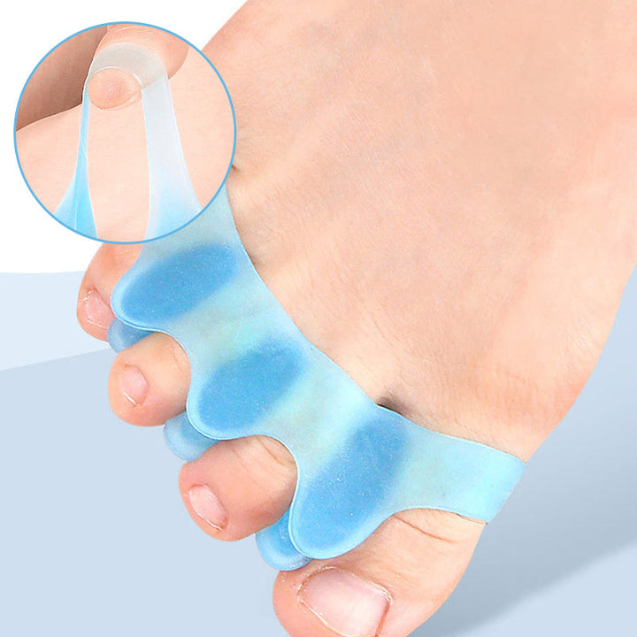 A person applying a gel toe separator, illustrating ease of use for foot pain and bunion relief.