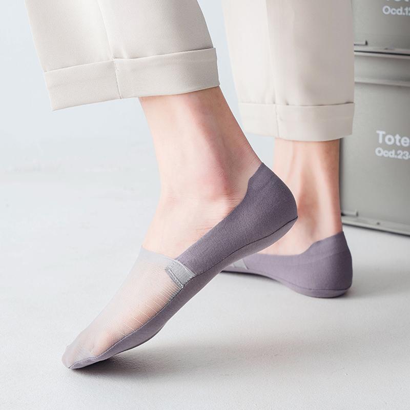 Packaging showcasing the '5 Pairs Unisex No-Show Ice Silk Ankle Socks' product for easy identification