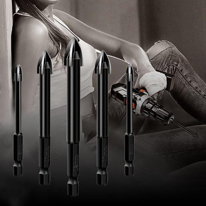 Compact universal drilling tool set, essential bits for drilling in masonry, wood, and metal