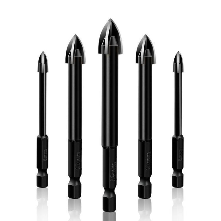 Collection of 5 universal drilling tool set bits, emphasizing their versatility for drilling