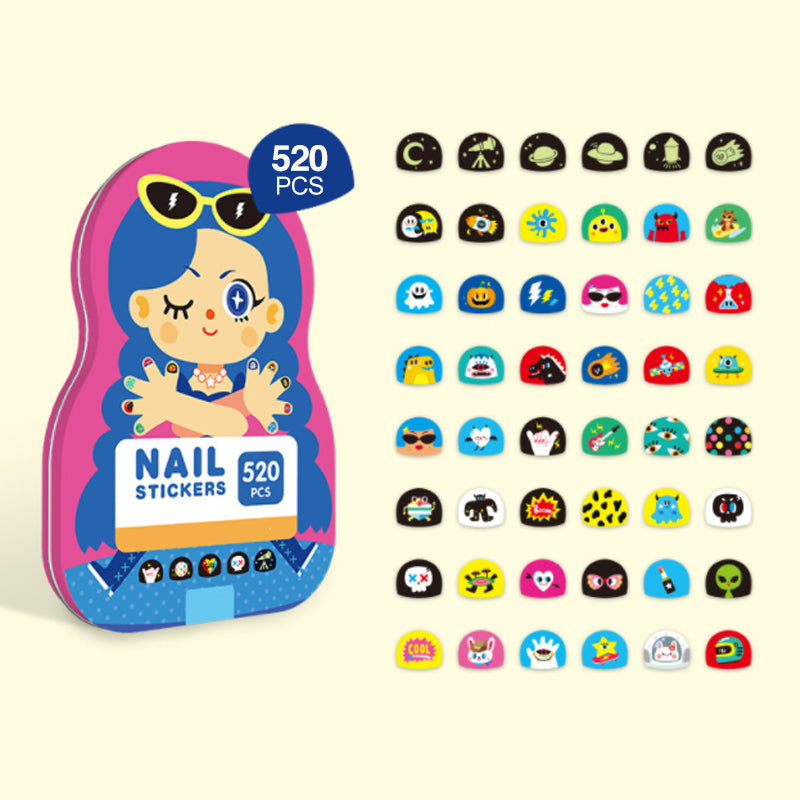 A child selecting a fairy nail art decal from the large 520-piece Fun Nail Sticker Set