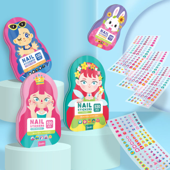 DIY nails for kids: a hand applying a fairy-themed nail art decal sticker from the 520pc set