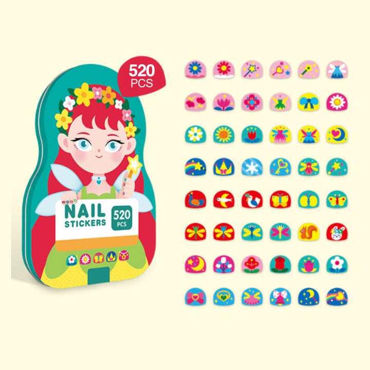 Happy child's hand showing off nails decorated with assorted 520pc cool girl nail stickers
