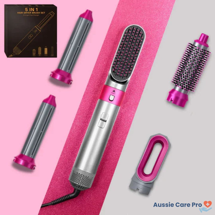 5-in-1 hair styler for women, sleek design, silver and purple, curls, straightens, dries, volumises for salon-quality styles.