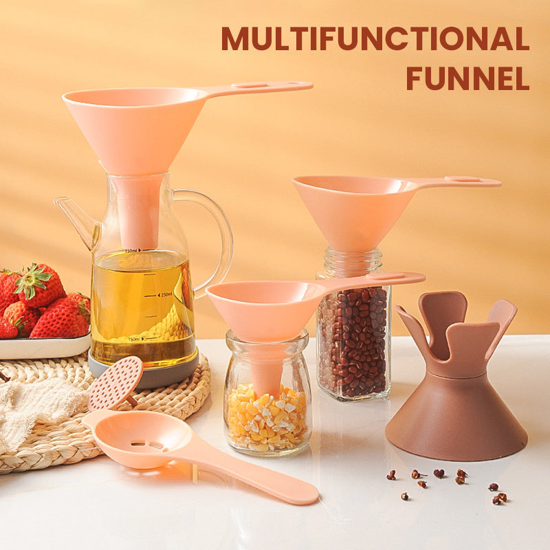 Multipurpose kitchen funnel set used for transferring liquids and solids, ideal for cooking