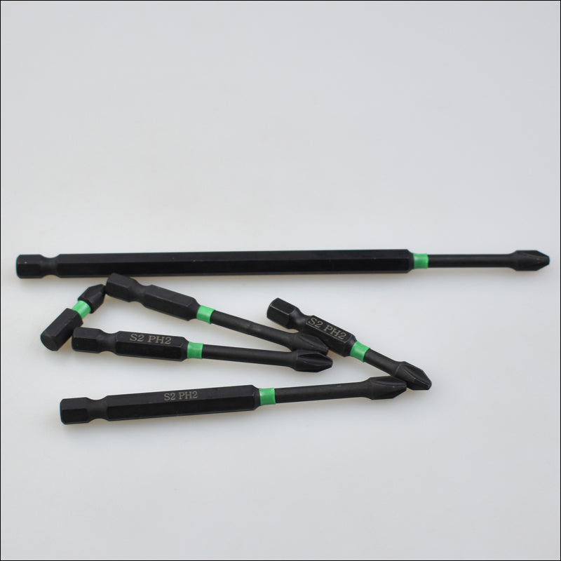 High-performance cross-head bits for impact drivers, 6-piece S2 steel set