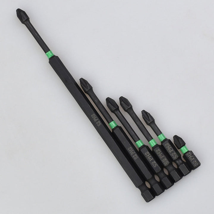 Cross-head screwdriver bits with magnetic tips shown in their packaging, 6 count