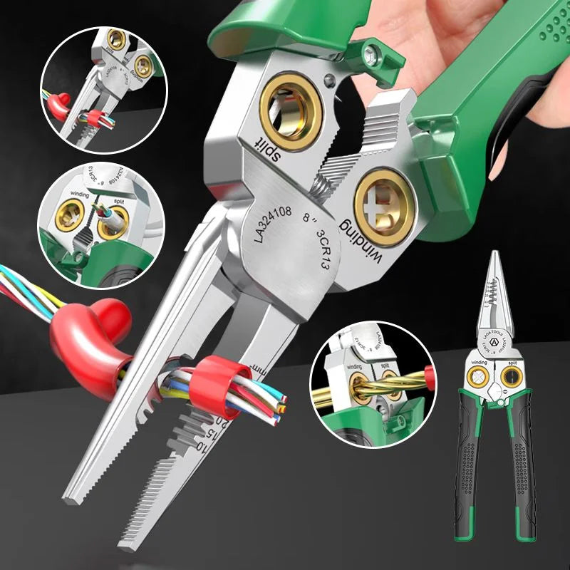 7-in-1 professional wire stripper multi-tool for electrical work, close up