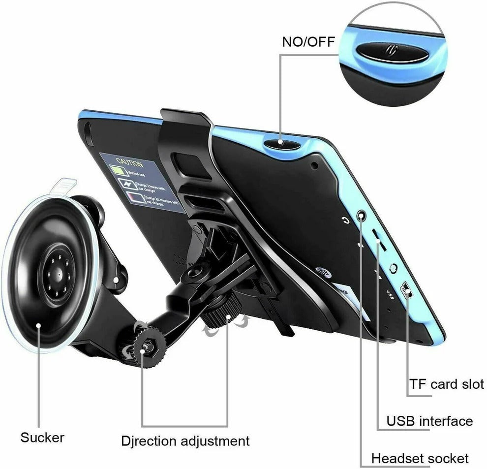 TavvitaImp009 7-inch vehicle GPS navigator mounted in a car, ideal for road trips and accurate directions.