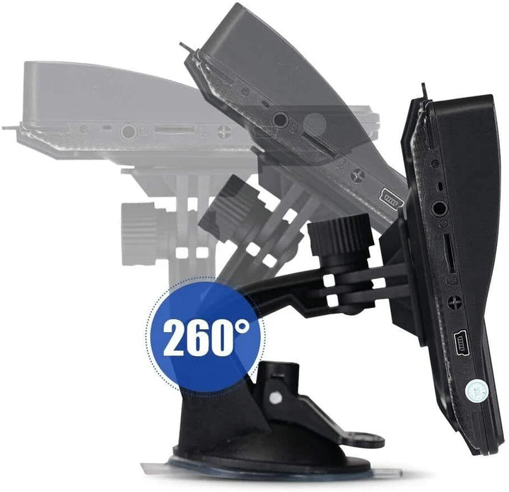 Satellite navigator for vehicles, 7-inch screen displaying turn-by-turn directions and speed limits.