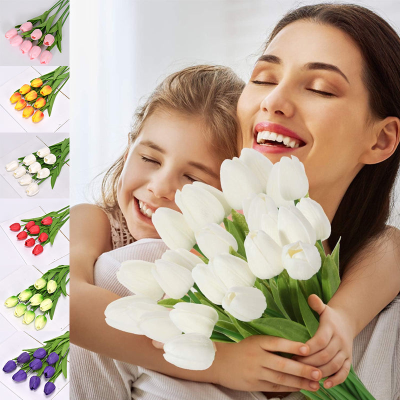 Close-up of a realistic faux tulip bloom, showcasing intricate details and vibrant color