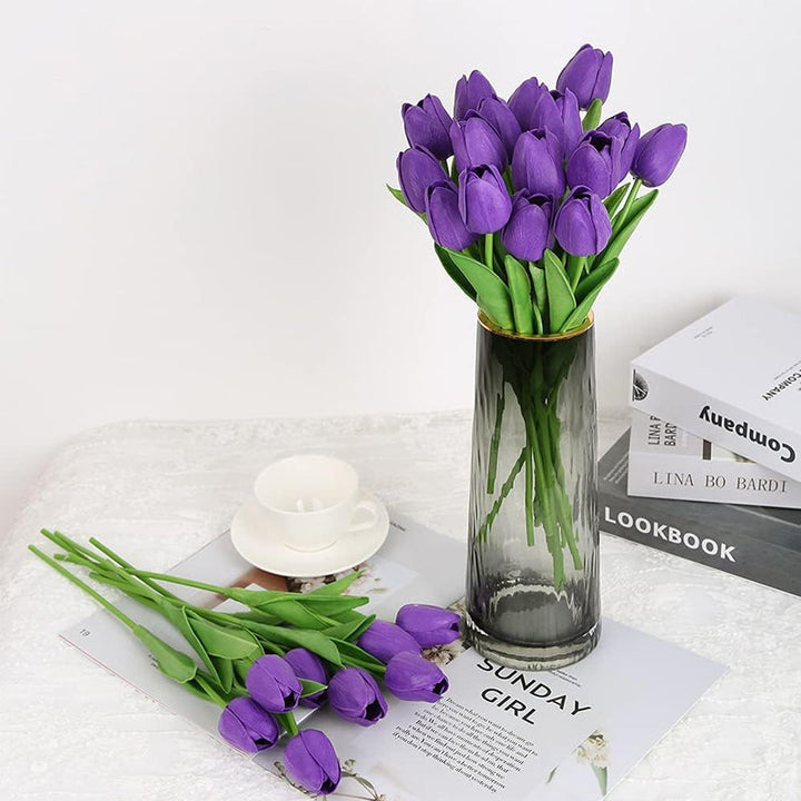 Seven piece set of lifelike artificial tulips, bringing spring indoors