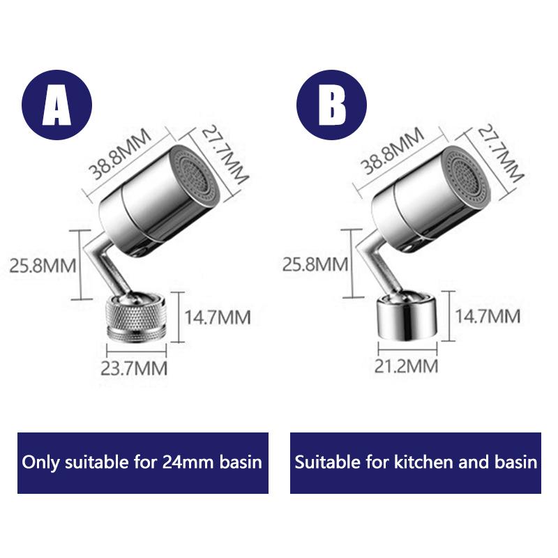 Universal splash filter faucet aerator, dual spray modes, for kitchen and bathroom fixture