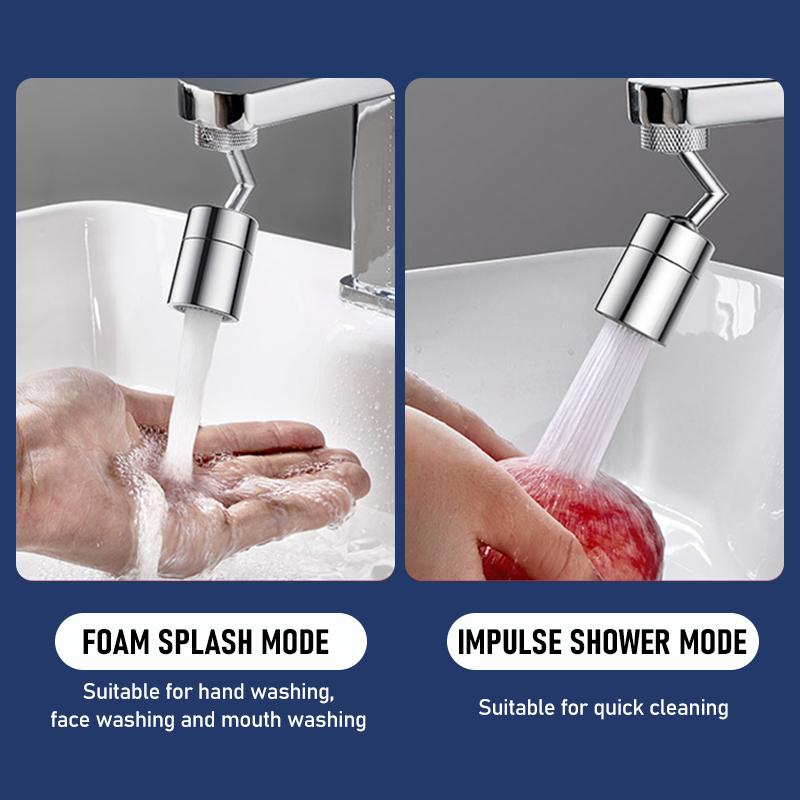 Home utility faucet aerator with 720° rotation, integrated splash filter for clean kitchen/bath