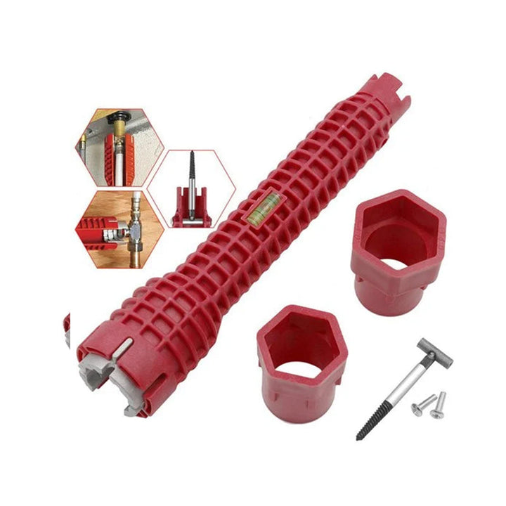 Compact 8-in-1 pipe wrench, ideal for tight spaces during sink installation