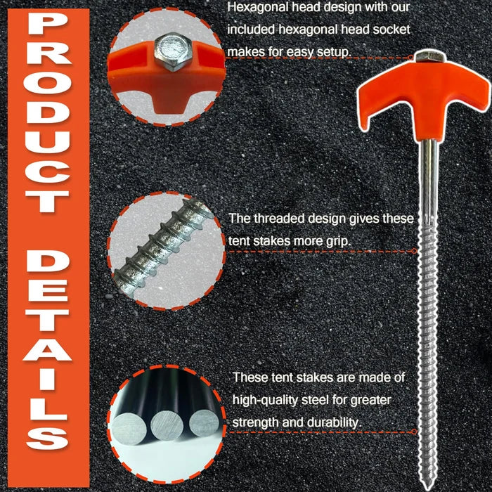 Outdoor camping 8-inch screw-in tent stakes, essential shelter accessories