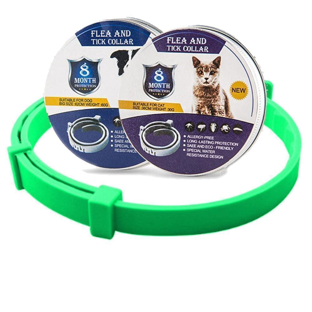 Adjustable pet collar providing 8-month flea & tick protection for dogs and cats. Essential pet care.