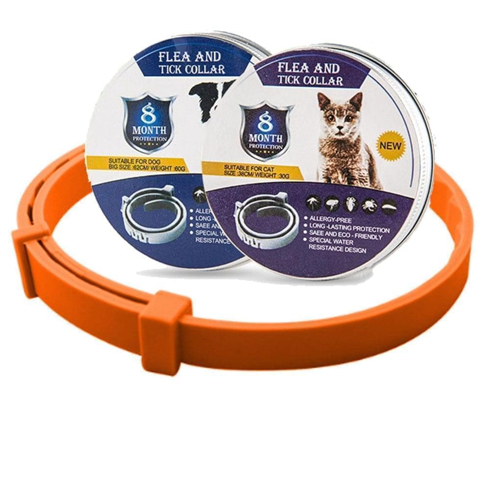 Pet flea & tick collar, 8-month protection for dogs and cats. Waterproof pest control accessory.
