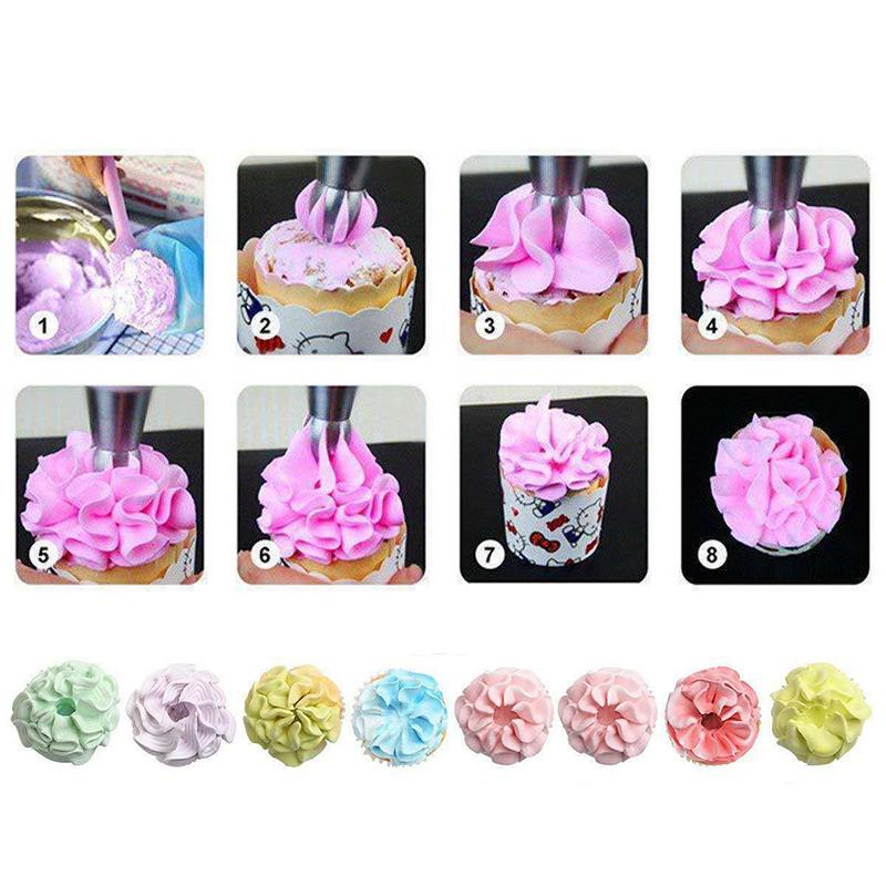 Baking set: 8 pieces of cake decorating tools, including various pastry tips.