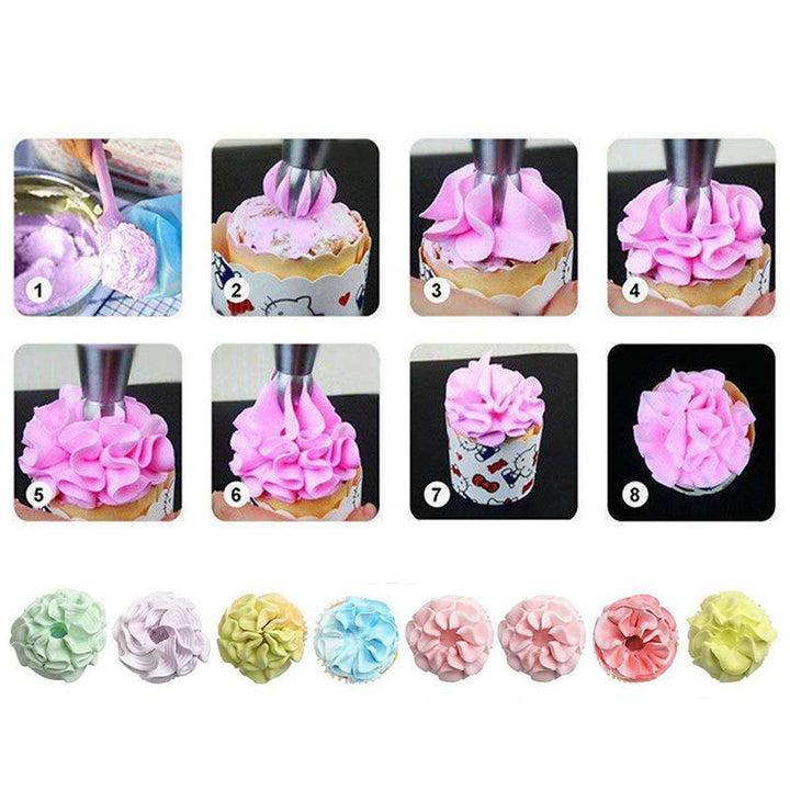 Baking set: 8 pieces of cake decorating tools, including various pastry tips.