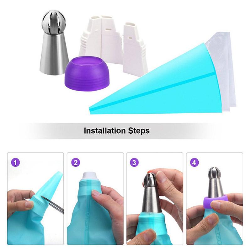 Complete 8-piece cake decorating set with icing nozzles and pastry tools for baking.