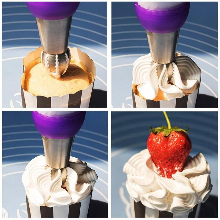 Baking set, 8 pieces, for cake decorating, with stainless steel icing nozzles.