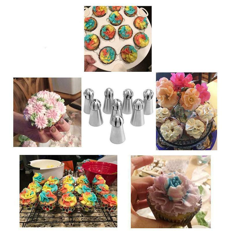 High-quality 8-piece cake decorating set with durable icing nozzles for baking.