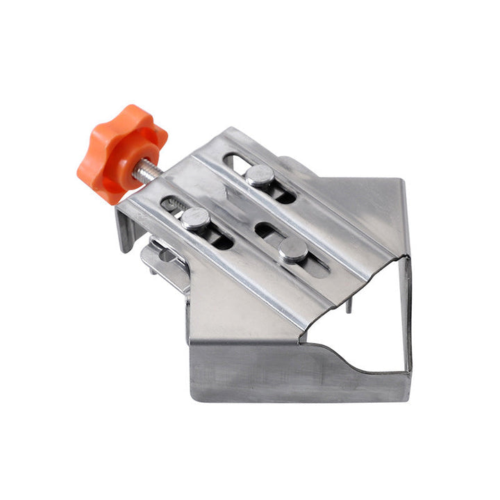 Front view of a woodworking right angle clamp, showcasing its robust design for reliable corner securing