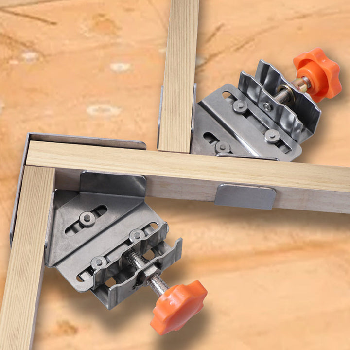 Set of universal woodworking 90-degree angle clamps, indispensable for accurate corner assembly and building