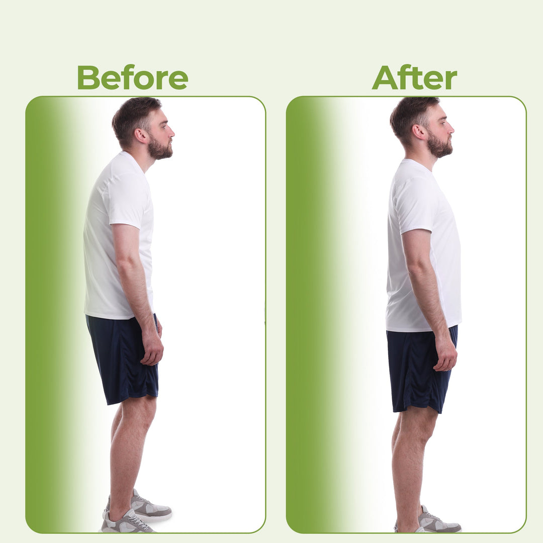 "Adjustable back support belt with massage roller for men and women shown in lifestyle setting, enhances posture and comfort.