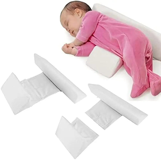 Anti-Roll Adjustable Memory Foam Baby Pillow in Pink, side-sleeper support, gentle and breathable design for newborns.