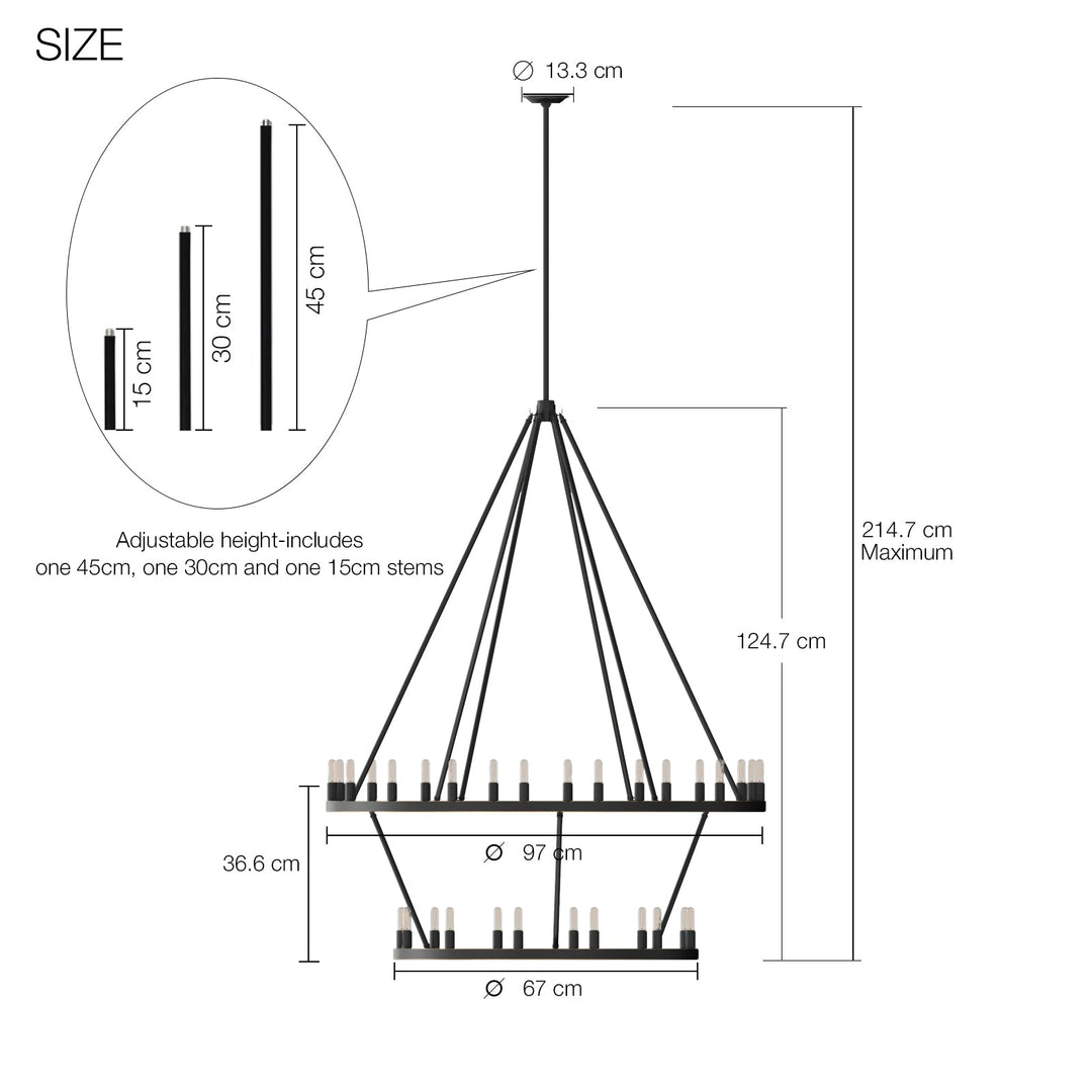 "Antique bronze 30-light wagon wheel chandelier, rustic elegance for dining rooms and kitchens, solid metal craftsmanship."