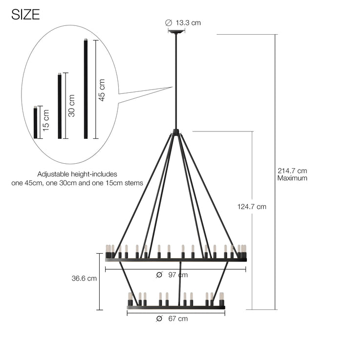 "Antique bronze 30-light wagon wheel chandelier, rustic elegance for dining rooms and kitchens, solid metal craftsmanship."