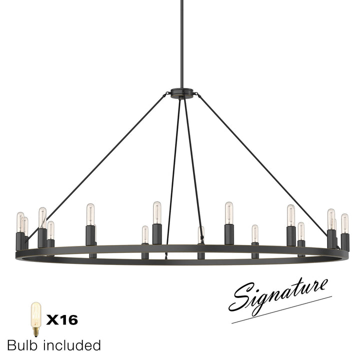 Antique bronze wagon wheel chandelier with 16 candle-style lights, rustic charm, industrial elegance in a classic design.