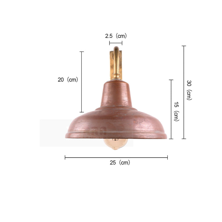 Antique copper wall lamp with aged finish, bell-shaped shade, perfect for indoor/outdoor use, E27 lighting option.